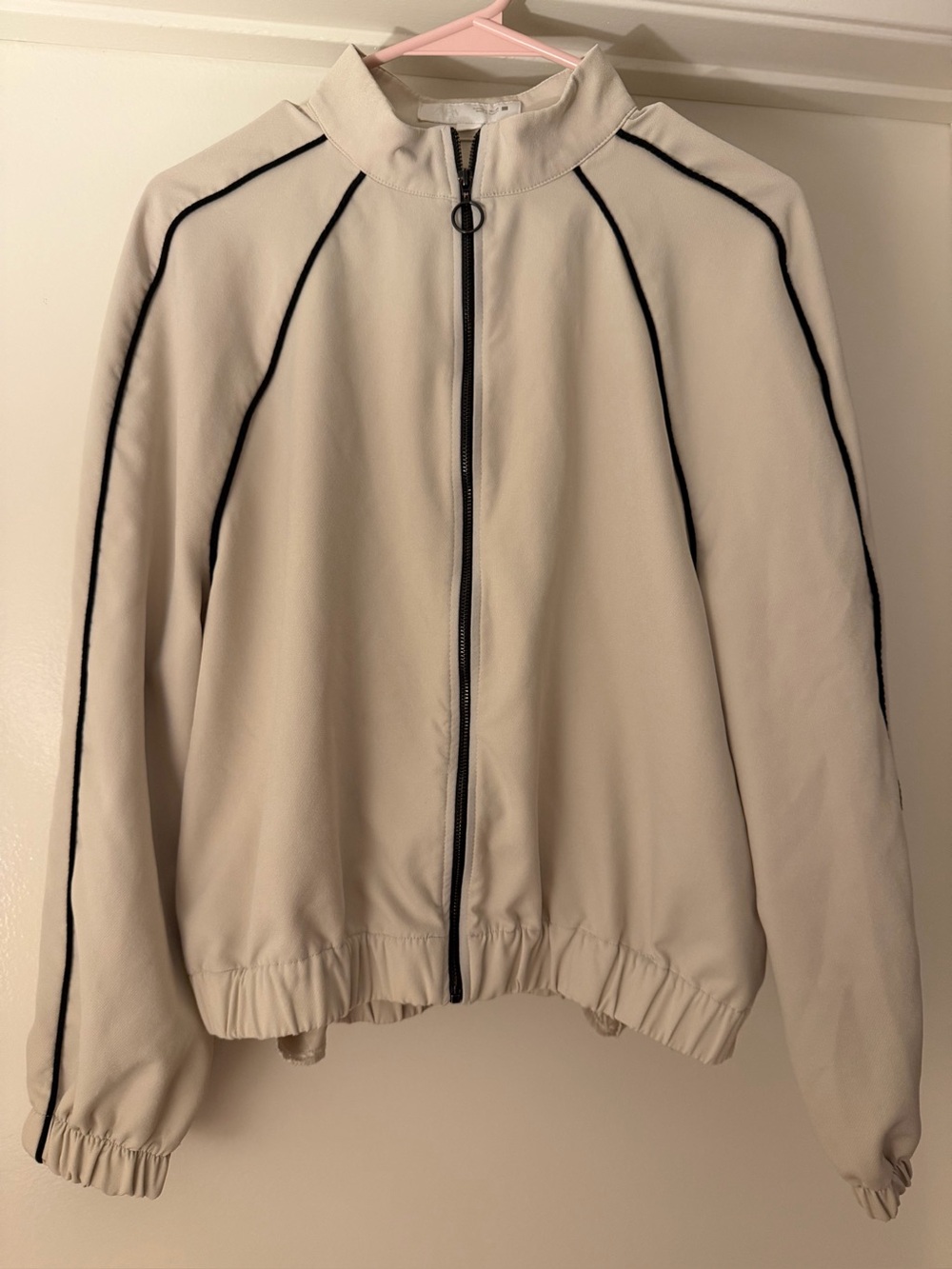 Zara Cream Bomber Jacket with Black Piping